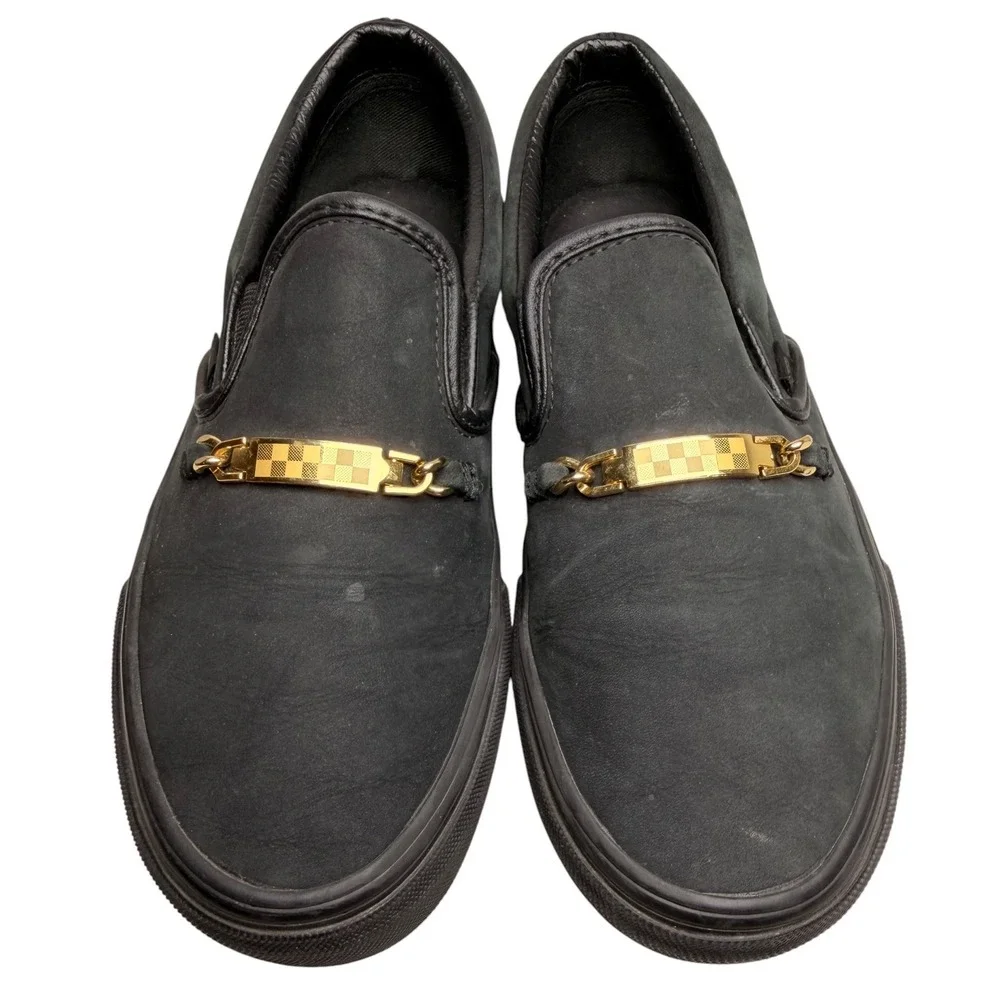 Vans Classic Slip On Black Gold Checkerboard Hardware Womens 7.5